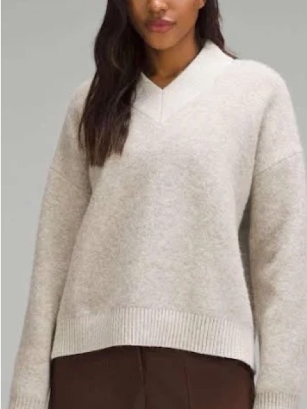 lululemon athletica Women's alpaca V-Neck wool blend Sweater in Light opal